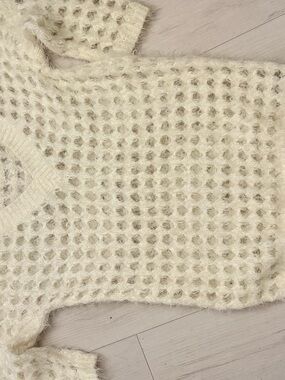 bebe Cream Open-Weave Crew Sweater